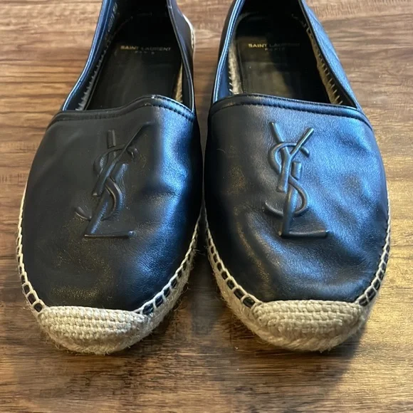 YSL Saint Laurent Leather Espadrille Flats - Picture 2 of 6